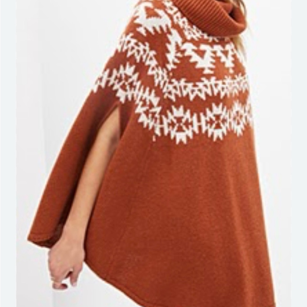 Brown and White Cowl Neck Sweater